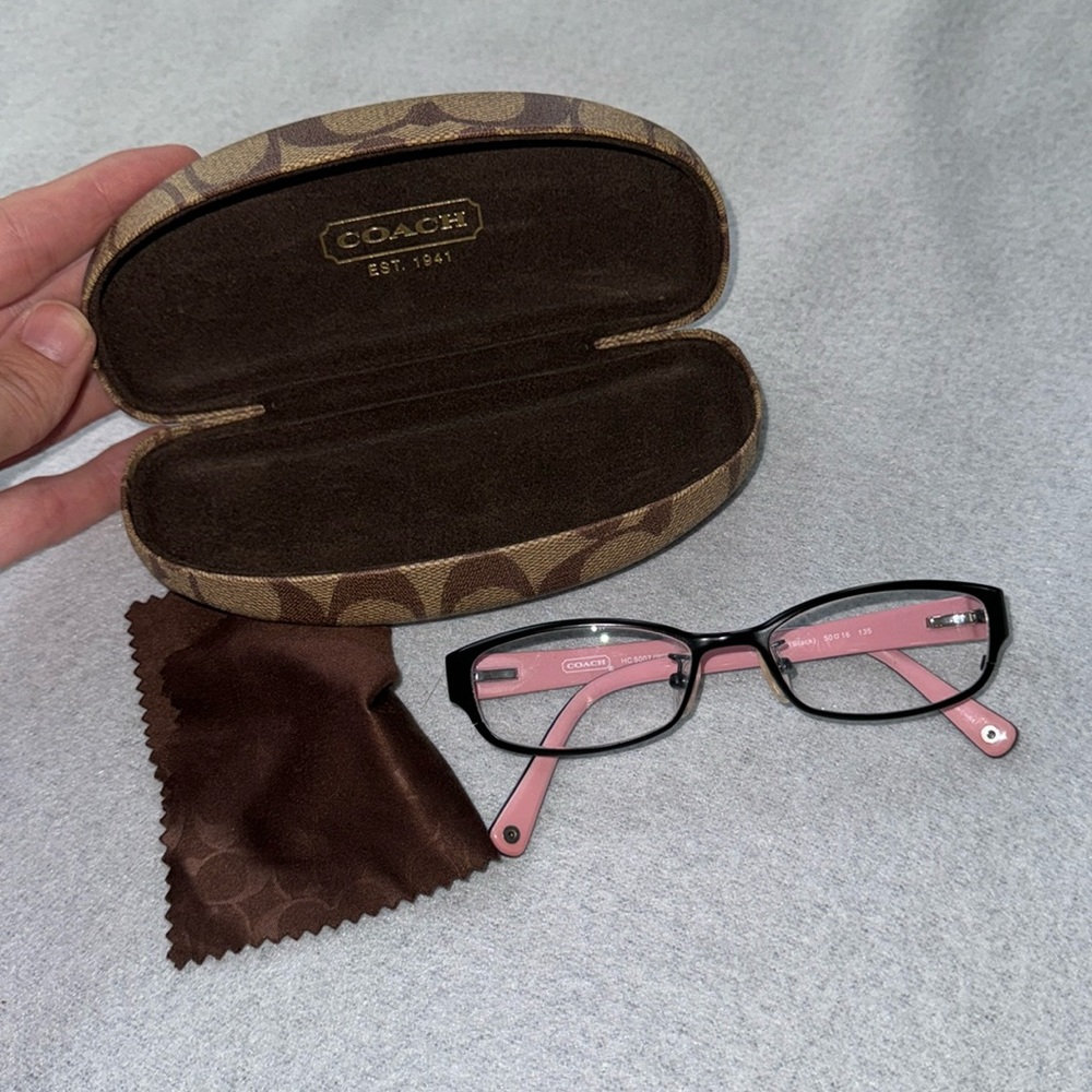 Coach Eyeglasses Willow Satin Black/pink with logo case
